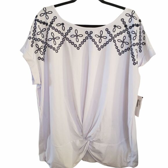 Single Thread Eyelet Embroidered Short Sleeve Top - Picture 1 of 7